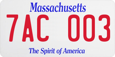 MA license plate 7AC003