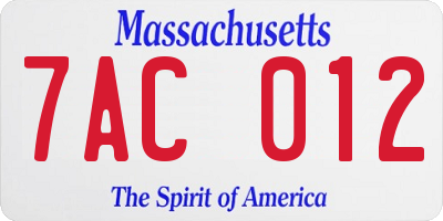 MA license plate 7AC012