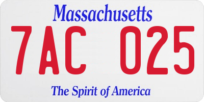 MA license plate 7AC025
