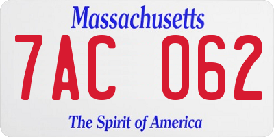 MA license plate 7AC062