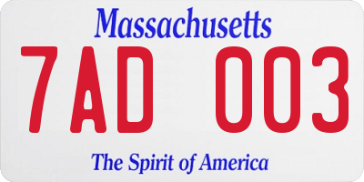 MA license plate 7AD003