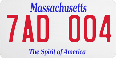 MA license plate 7AD004