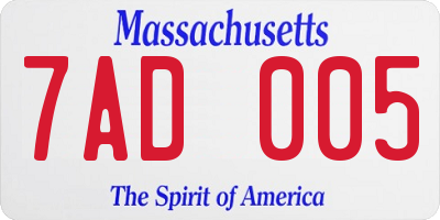MA license plate 7AD005