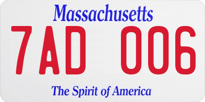 MA license plate 7AD006