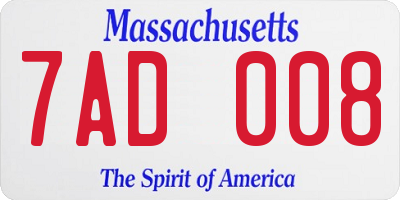 MA license plate 7AD008