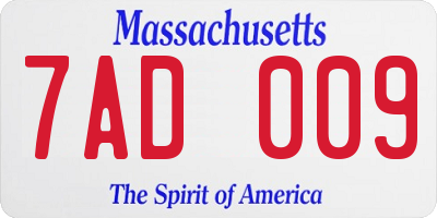 MA license plate 7AD009