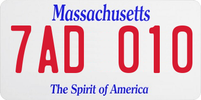 MA license plate 7AD010