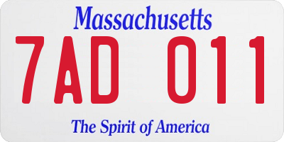 MA license plate 7AD011