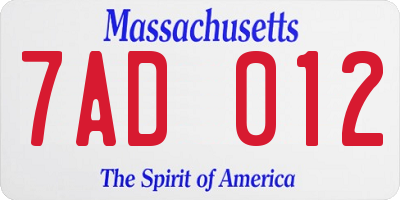 MA license plate 7AD012