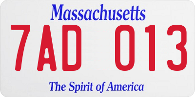 MA license plate 7AD013