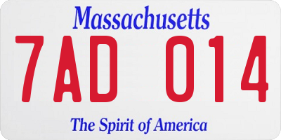 MA license plate 7AD014