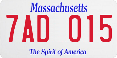MA license plate 7AD015
