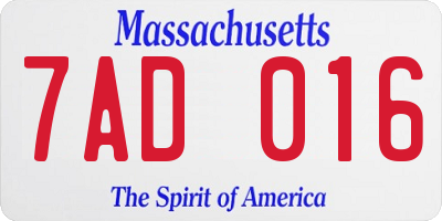 MA license plate 7AD016