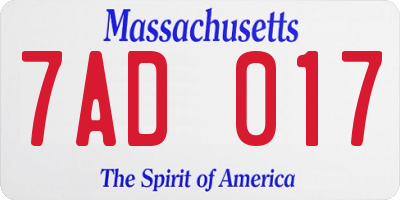 MA license plate 7AD017