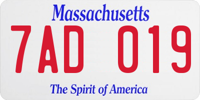 MA license plate 7AD019
