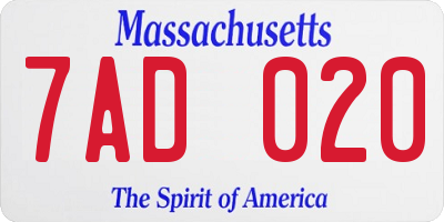 MA license plate 7AD020