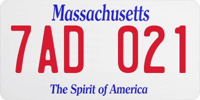 MA license plate 7AD021