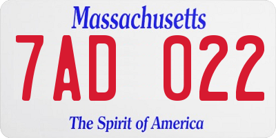 MA license plate 7AD022