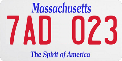 MA license plate 7AD023