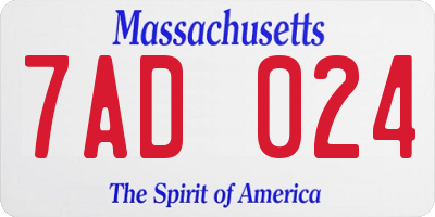 MA license plate 7AD024