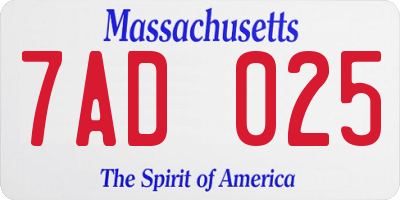 MA license plate 7AD025