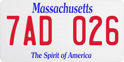 MA license plate 7AD026