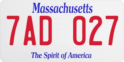 MA license plate 7AD027