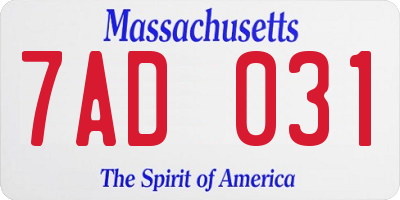 MA license plate 7AD031