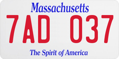MA license plate 7AD037