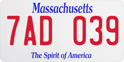 MA license plate 7AD039