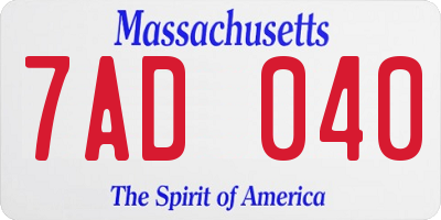 MA license plate 7AD040
