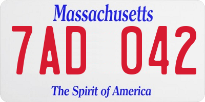 MA license plate 7AD042