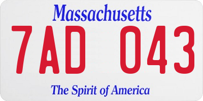 MA license plate 7AD043