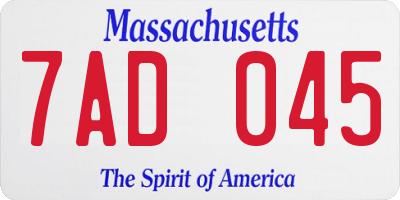 MA license plate 7AD045