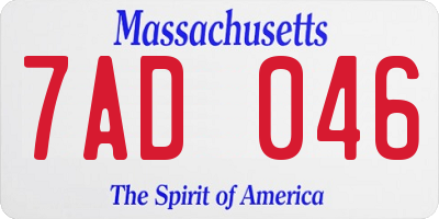 MA license plate 7AD046