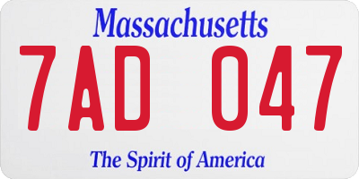 MA license plate 7AD047