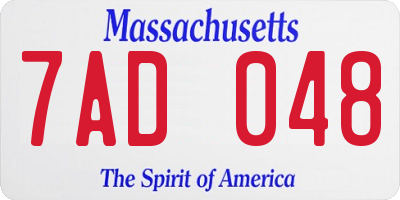 MA license plate 7AD048