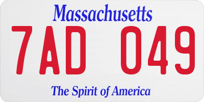 MA license plate 7AD049