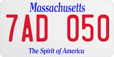 MA license plate 7AD050