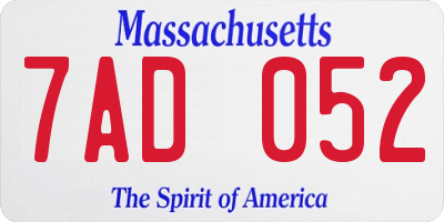 MA license plate 7AD052