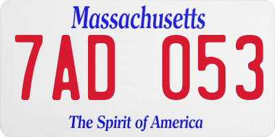 MA license plate 7AD053