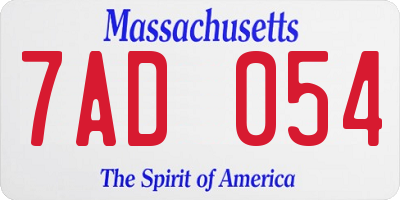 MA license plate 7AD054