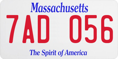 MA license plate 7AD056