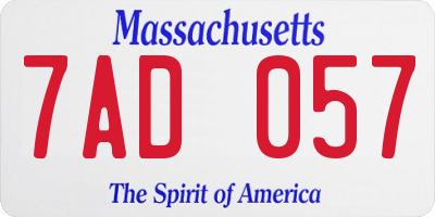 MA license plate 7AD057