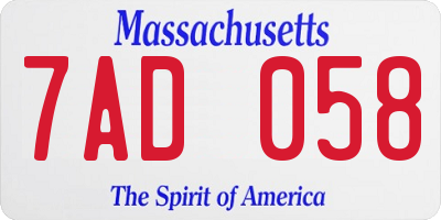 MA license plate 7AD058
