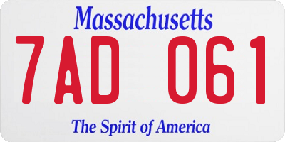 MA license plate 7AD061
