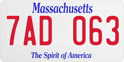MA license plate 7AD063