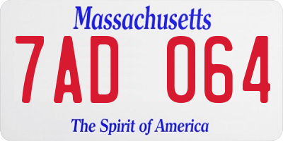 MA license plate 7AD064