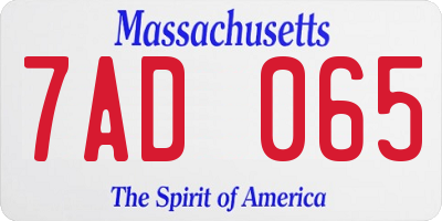 MA license plate 7AD065