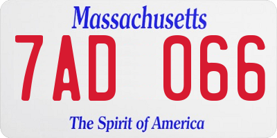 MA license plate 7AD066